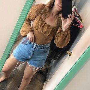 Wild Fable Brown Puff Sleeve Crop